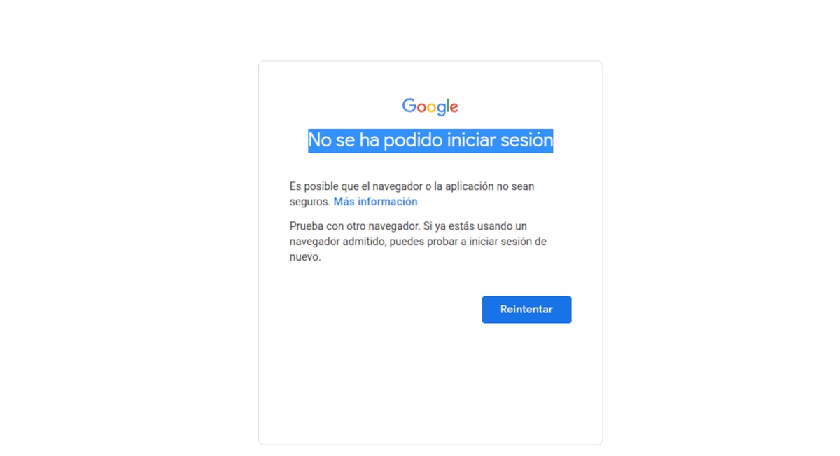 no se ha posido iniciar sesion
